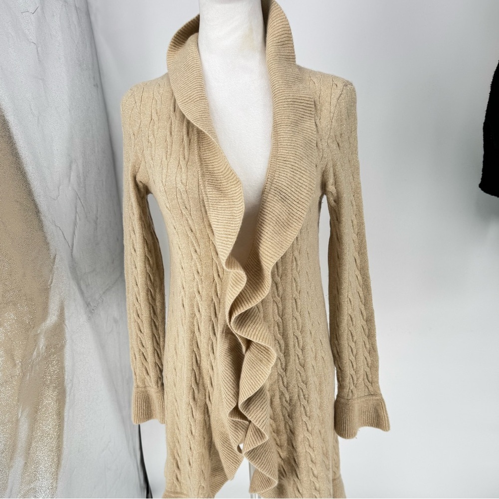 Lilly Pulitzer Beige Ruffled 100% Cashmere Cardigan Gorgeous Quiet Luxury